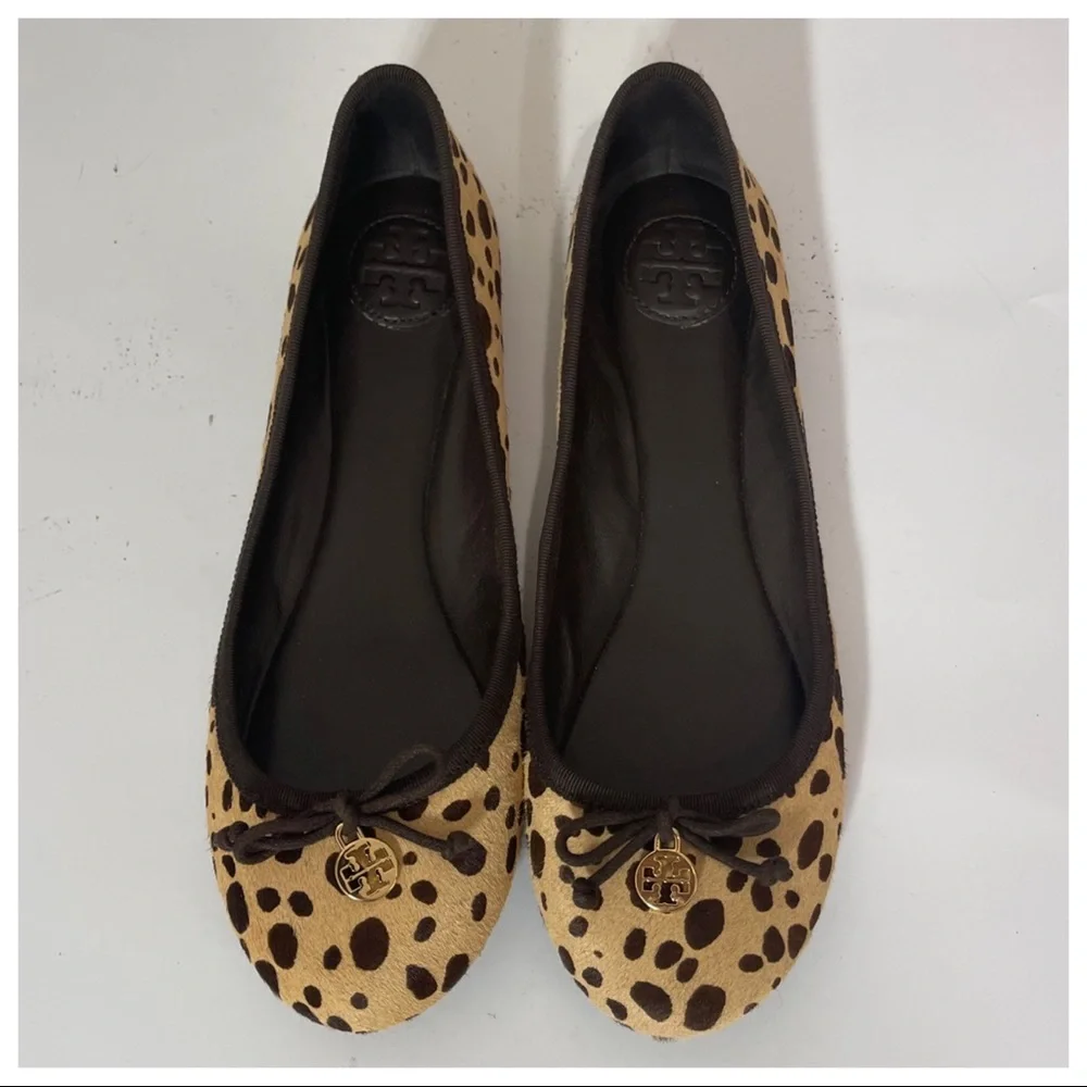 Tory Burch Leopard Bow Laila Calf Hair Ballet Flat